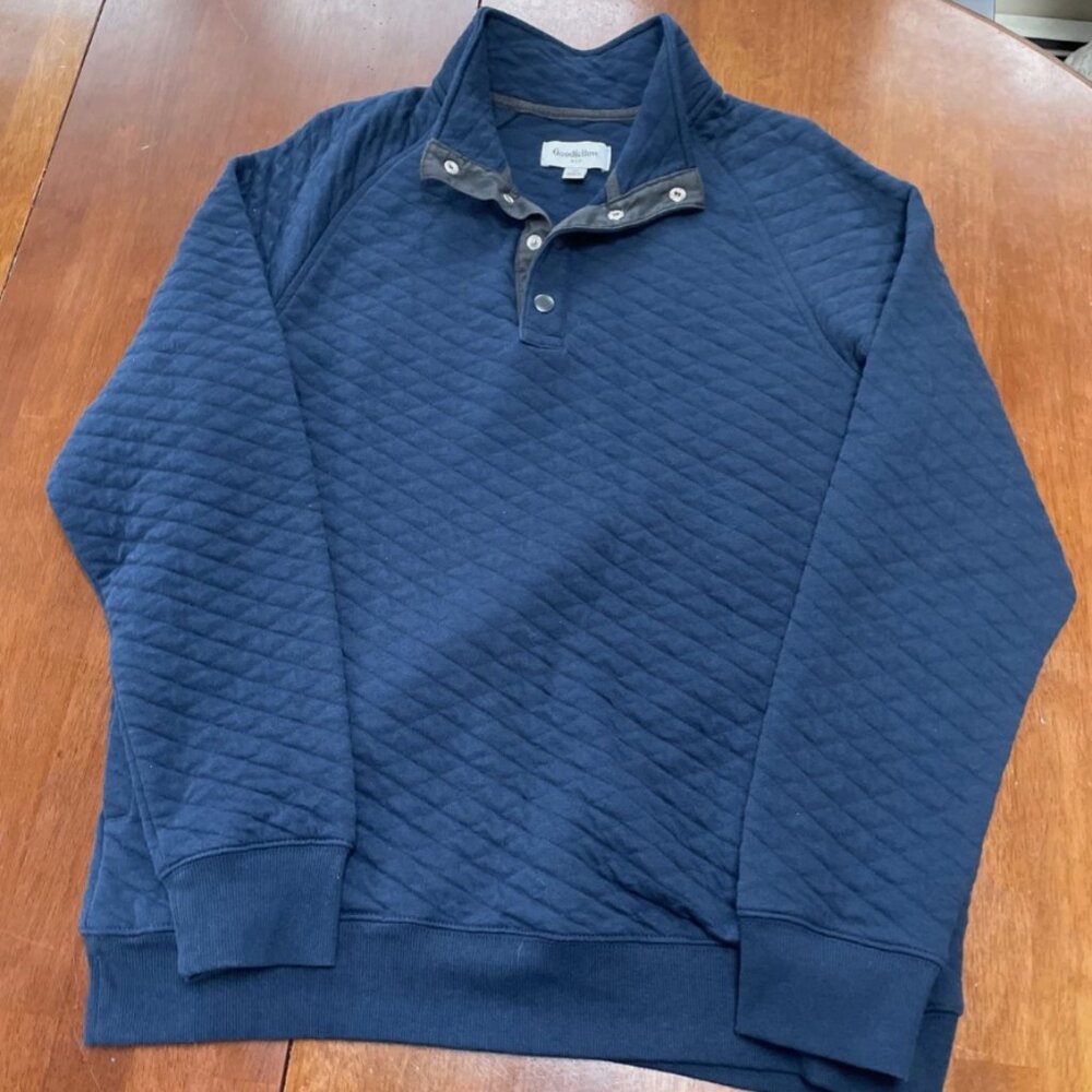 Goodfellow and Co Mens BLUE Lightweight Quilted Snap Button Sweatshirt Medium